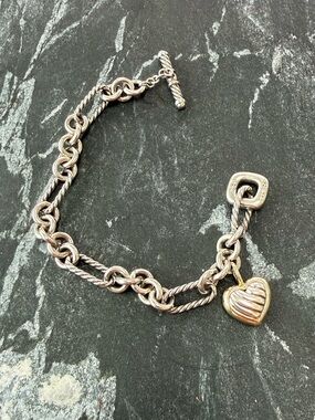 David Yurman Two-Tone Heart Toggle Bracelet in Silver and Gold 7 inches